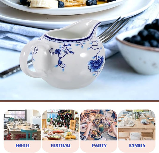 170ml/5.99oz Creamer Pitcher Small Porcelain Ceramic Creamer Pitcher Small Blue and White with Handle for Coffee Sauces Salad Milk