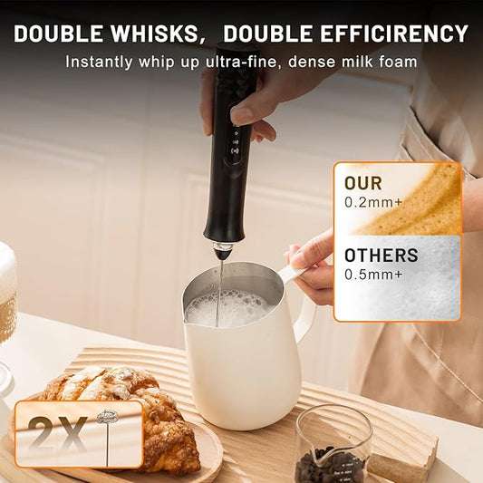 JFX Rechargeable Milk Frother Handheld with 3 Detachable, Rechargeable Coffee Frother Wand, 3 Speed Adjustable, Handheld Drink Mixer for Coffee, Lattes, Protein Shakes, Matcha, Egg with Storage Base