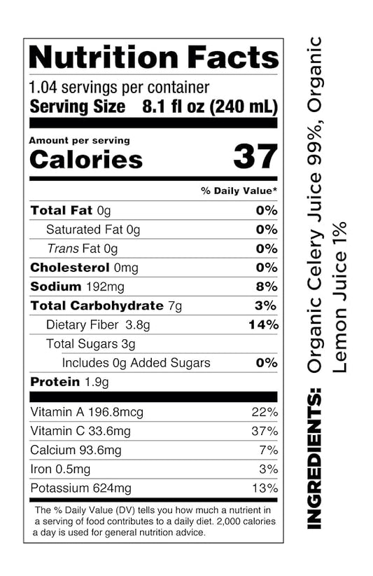 Pomona Organic Juices Pure Celery Juice, 8.4 Ounce Bottle (Pack of 12), Cold Pressed Organic Juice, Non-GMO, No Sugar Added, Not from Concentrate, Gluten Free, Kosher Certified, Preservative Free