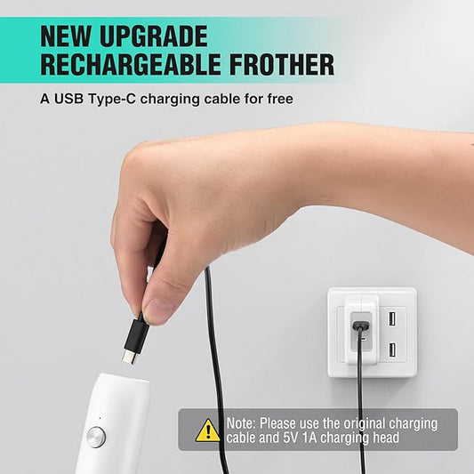 HAUSHOF Powerful Rechargeable Milk Frother Wand, Handheld Electric Foam Maker, Drink Mixer with Detachable Stainless Steel Whisk for Coffee Latte, Cappuccino, Matcha, No Stand, White