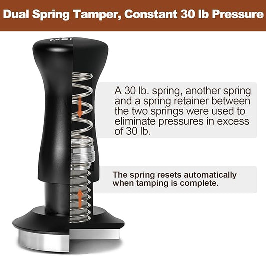 MEION Espresso Tamper 51mm Coffee Tamper, Calibrated Dual Spring Loaded Barista Tamper with Stainless Steel Base, Comes with aluminum storage pad (51MM, Black)