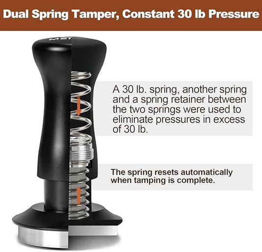 MEION Espresso Tamper 58.5mm Coffee Tamper, Calibrated Dual Spring Loaded Barista Tamper with Stainless Steel Base, Comes with aluminum storage pad (58.5MM, Black)