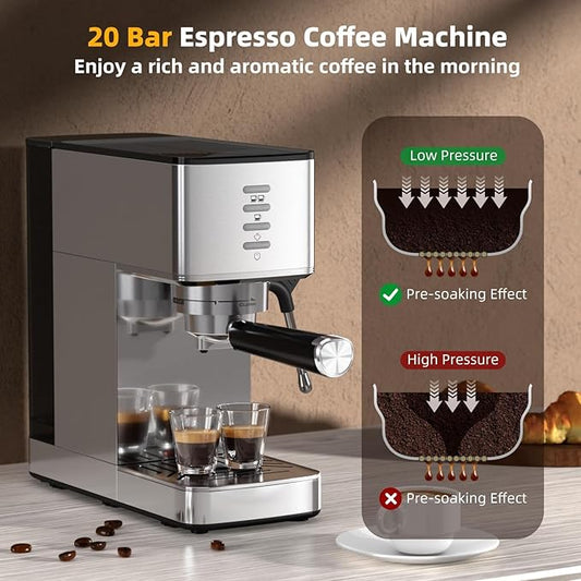 Electactic Espresso Machine 20 Bar with Rapid Cold Brew - Hot & Iced Coffee Maker, Built-in Steam Wand, Touch Screen, 37oz Water Tank -Perfect for Lattes, Cappuccinos, and Gift for Coffee Lovers