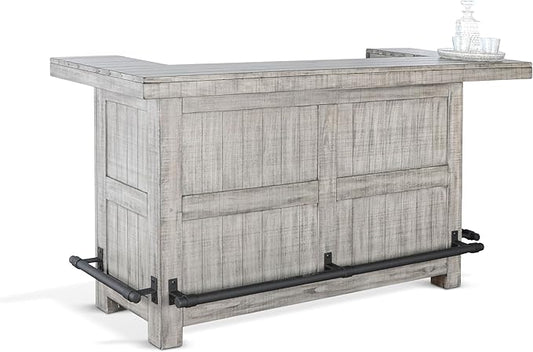 80 - Inch Alpine Bar Cabinet, 3-Tier Home Bar Cabinet (Alpine Grey Finish, W/ 2 Seat)