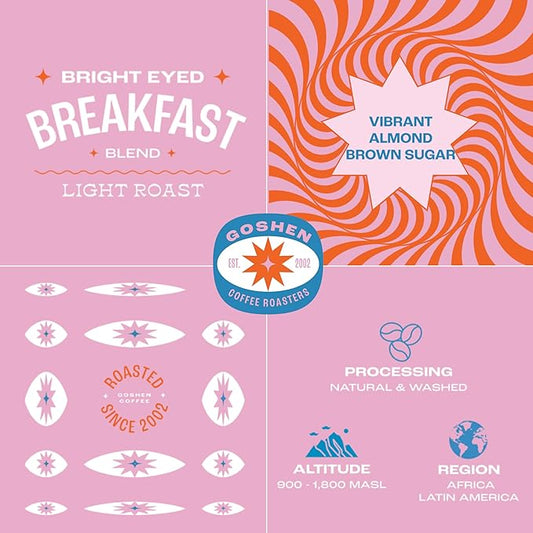 Goshen Coffee Roasters Ground Bright Eyed Breakfast Blend | Light Roast, Brewed or Espresso | Award-Winning - Natural and Washed | Vibrant, Almond, Brown Sugar Flavors | 5 lb Bag
