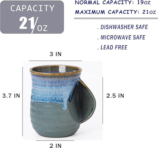 Mkour 21oz Large Ceramic Coffee Mugs, Handmade Tea Cups with Comfortable Handle for Office and Home, Microwave and Dishwasher Safe (Blue Grey)