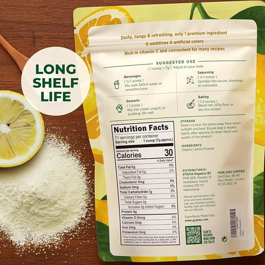 Gya Tea Co Organic Lemon Juice Powder 1.1lb (17.64 Oz) - Antioxidant Rich Superfood for Drinks, Baking - Immunity & Energy Boost - Fresh Natural Whole Fruit - Non-GMO, Gluten-Free, Sugar-Free