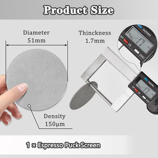 Espresso Puck Screen, 51mm Espresso Filter Screen Mesh Coffee Filter for Espresso Portafilter Filter Basket 1.7mm Thickness 150μm Reusable Puck Screen for Espresso Machines 316 Stainless Steel