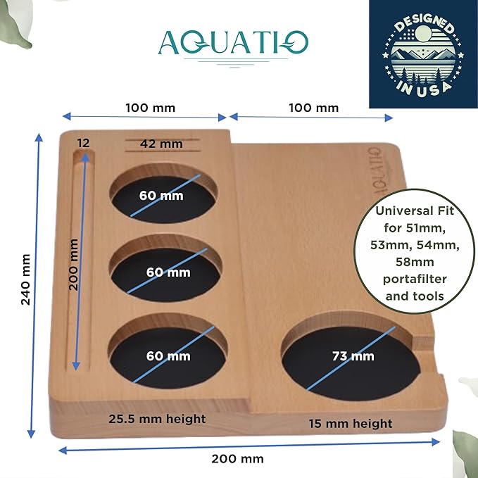 51-58 mm Wide Espresso Tamping Mat - Wooden Coffee Tamping Station - Espresso Accessories for Baristas, Gift for Coffee Lovers