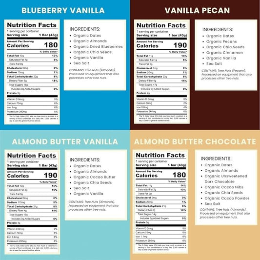 Bearded Brothers, Organic Vegan Protein Energy Bars, 4 Flavor Variety (12 Pack) - Gluten Free, Paleo, Fiber, Whole 30 | Non GMO Low Glycemic Snacks (Packaging May Vary)