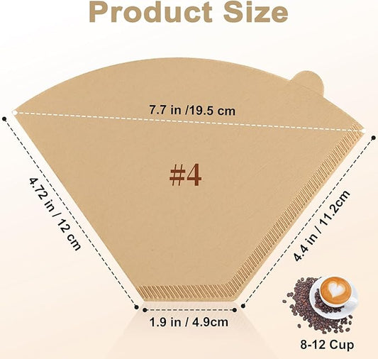 200 Count Cone Coffee Filters #4, 8-12 Cup, Coffee Filters 4 Cone Paper Unbleached Natural, Disposable Paper Coffee Filter for Ninja Maker, Pour Over Coffee Dripper and Drip Coffee Maker