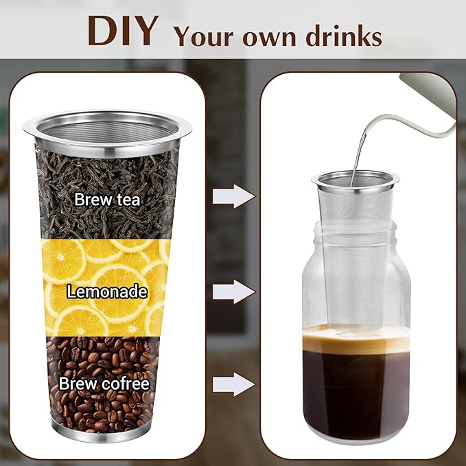 3 Pack Cold Brew Coffee Filter for 64oz Wide Mouth Mason Jar, 304 Stainless Steel Filter Ultra Fine Mesh Strainer, Reusable for Iced Coffee, Tea, Fruit Drinks