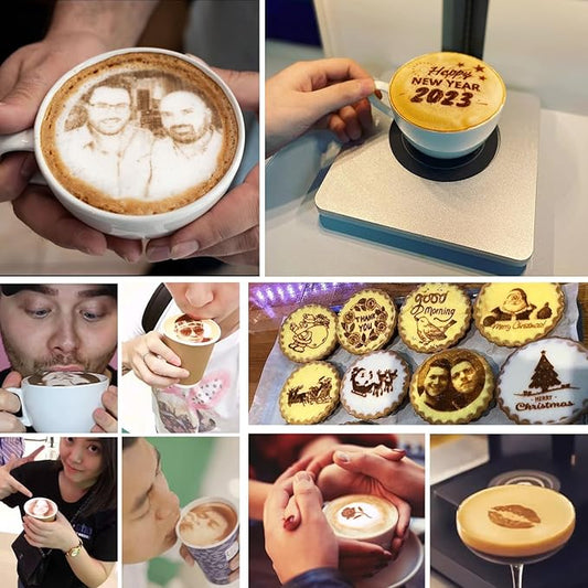 WISHILO® 600DPI High-Resolution Portable Auto Coffee Latte Art Maker - WiFi Smart Food Printer, DIY Custom Designs for Coffee Foam, Desserts (Parties, Cafes, Offices, Christmas), with a Camera
