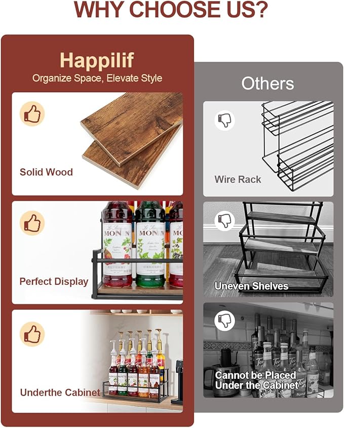 Happilif Coffee Syrup Rack Organizer, 2-Tier 10-Bottle Syrup Holder Stand for Coffee Bar & Liquor Display Shelf, Countertop Stand for Coffee Syrups, Wine, Spice, Soda Bar