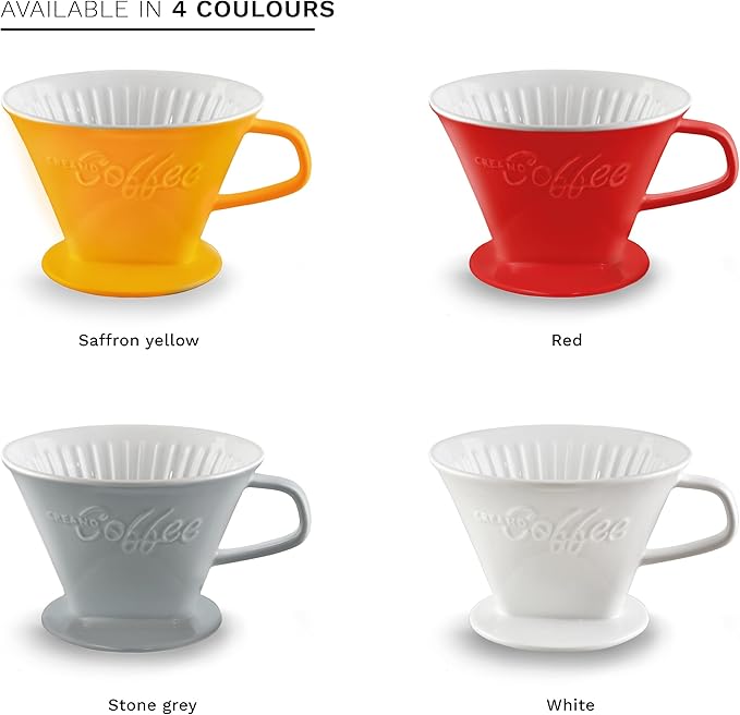 Creano Porcelain Coffee Dripper Red - Ceramic Cone Brewer - Pour Over Coffee Maker for Filter Bags Size 4 - Easy Manual Brew for pure Taste - also for Camping, Hiking