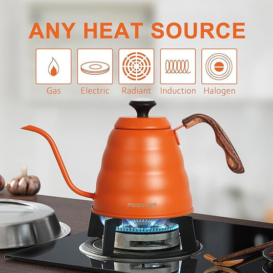 Gooseneck Kettle with Thermometer for Pour Over Coffee & Tea, 42 fl oz, Premium Stainless Steel, Accurate Temperature Control, Ideal Spout for Precision Pouring, Compatible with Stovetops