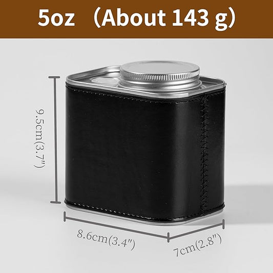 Airtight Coffee Container 5oz - Black PU Leather Coffee Storage Canister with One-Way Valve for Freshness, Portable Coffee Bean Holder for Camping, Hiking, Travel