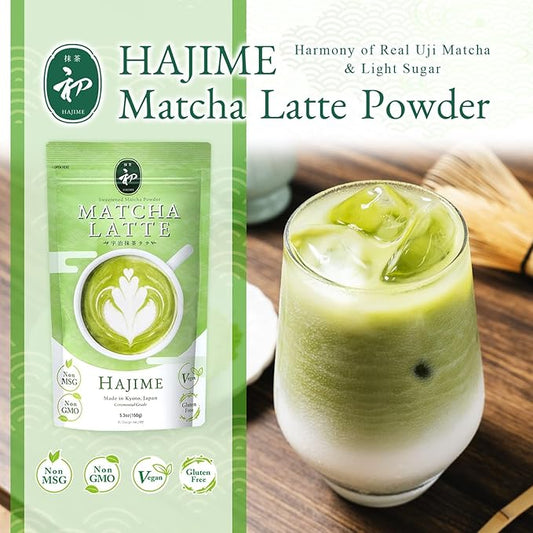 BJDesign Matcha Latte Powder “HAJIME” Sweetened Matcha Green Tea Powder - Authentic Japanese Origin - Non MSG, Non GMO, Vegan, Gluten Free (5.3 Ounce)