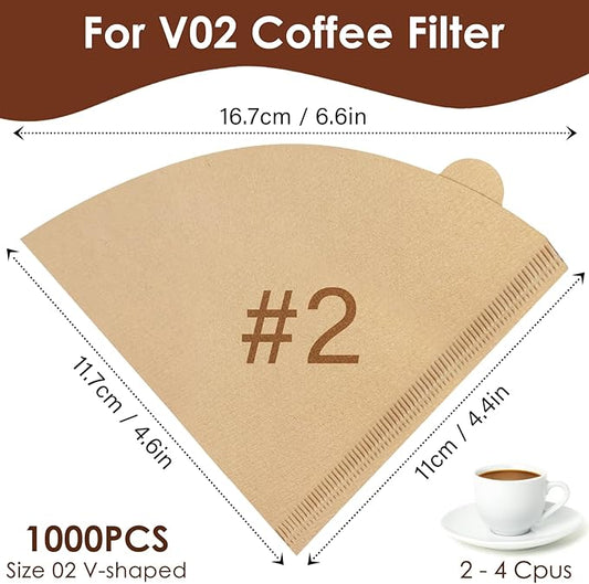 1000 Count Coffee Filters 2, Pour Over Cone V60 Coffee Filter Size 2 Unbleached Natural Paper Coffee Filter 2-4 Cup, Fits for Pour Over and Drip Coffee Maker Home, Coffee Shop, Small Business