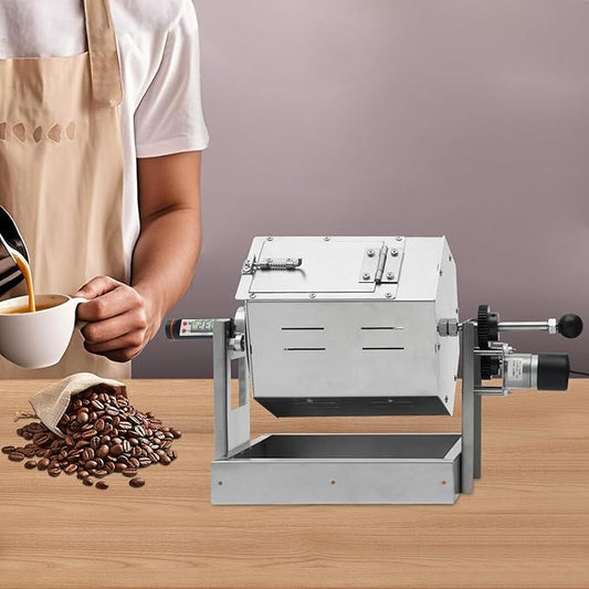 Bokknppo Electric Coffee Bean Roaster Stainless Steel Drum Roaster for Home Commercial Use Large Capacity with Adjustable Temperature for Roasting Coffee Beans Peanuts Nuts (0.3-1.2kg)