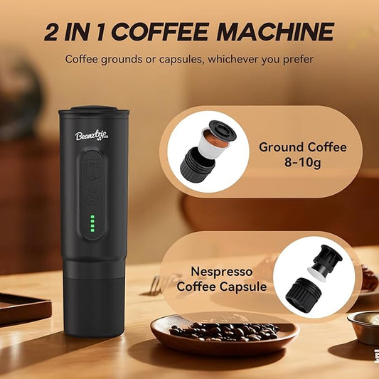 H02 PRO Portable Espresso Machine, Travel Coffee Maker fits NS Capsule & Ground Coffee, Christmas Gift Camping Small Mini Coffee Machine with Self-heating, Electric Espresso Maker
