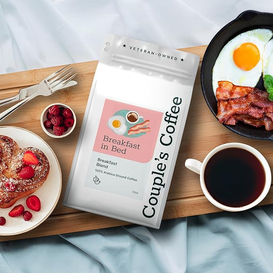 Couple’s Coffee Ground Coffee | Breakfast Blend Light to Medium Roast Coffee | Gives Back to Military Families | Breakfast in Bed | Made with 100% Arabica Beans | 12oz