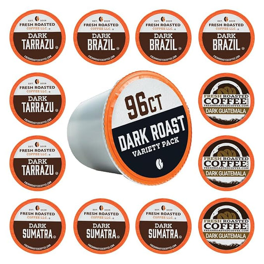 Fresh Roasted Coffee, Dark Roast Variety Pack, K-Cup Compatible, 96 Pods
