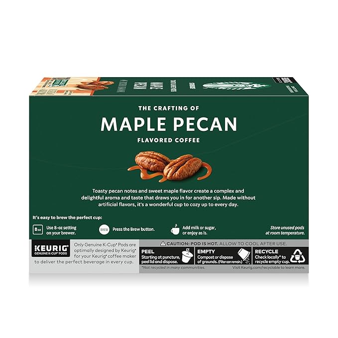 Starbucks K-Cup Coffee Pods, Flavored Hot or Iced Coffee, Maple Pecan, 10 Keurig Pods
