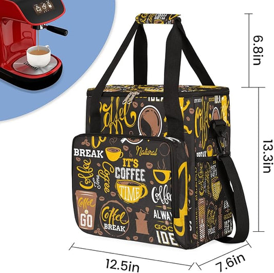 Yellow Coffee Break Cafe Maker Carring Bag Travel Carrying Storage Tote Compatible with Keurig K-Mini or Plus Portable Single Serve Brewer Case Pockets for K-cup Pods