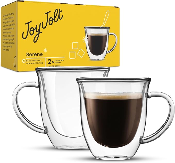 JoyJolt Serene Double Walled Insulated Glasses Coffee Mug (Set of 2) 7.4 Ounces