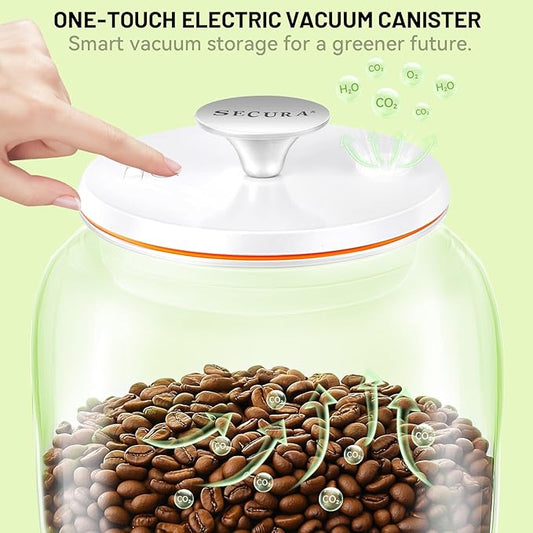 Secura VacGuard Fresh Canister, Electric Vacuum Canister, Smart Storage Container & Coffee Containers for Coffee Beans, Cookie & Pet Food 3 L, 101 oz
