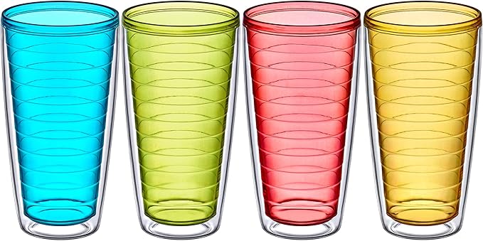 Amazing Abby - Alaska - 24-Ounce Insulated Tumblers (Set of 4), Double-Wall Drinking Glasses, Mixed-Color Reusable Cups, BPA-Free, Shatter-Proof, Dishwasher-Safe