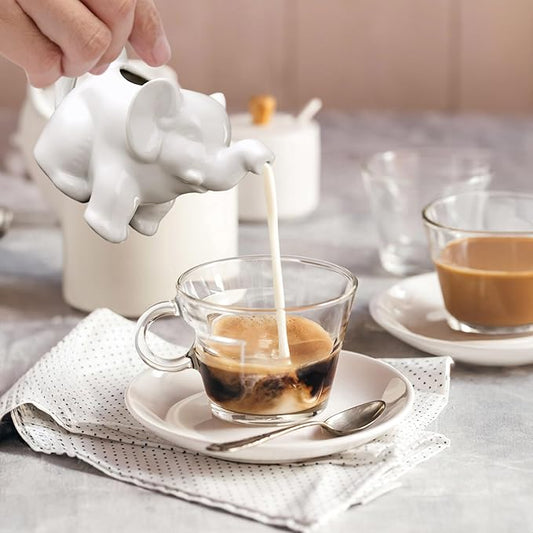 HIC Kitchen Elephant Creamer With Handle, Fine Porcelain, 9-Ounce, For Serving Milk, Cream, Syrup, Dressings, And Sauces