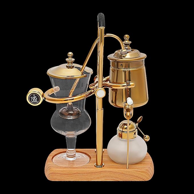 Netcoin Belgian/Belgium Siphon Coffee Maker, Luxury Royal Family Balance Syphon Coffee Maker Vacuum Brewing System, Double Ridged Fulcrum with Tee Handle, Vintage Classic Retro Luxury Gold