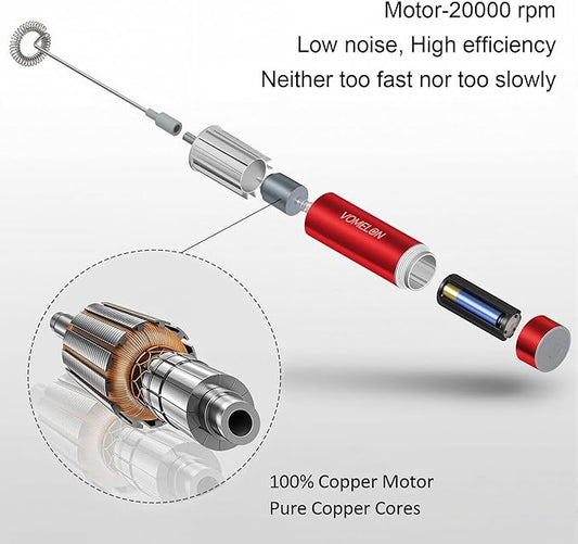 Milk Frother Handheld, Battery Operated Coffee Foamer Drink Mixer with 2 Stainless Steel Electric Whisks for Coffee, Latte, Cappuccino, Hot Chocolate, Protein, Batteries Included, Ruby Red