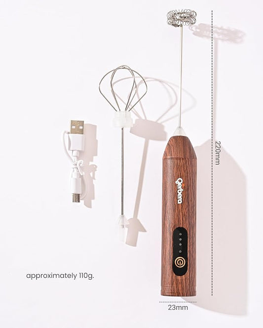 Gerbera Rechargeable Milk Frother Handheld,3 Speed Adjustable Electric Whisk Foam Maker, Handheld Drink Mixer, Frother Wand,Milk Foamer for Protein Powder, Drinks (Wood Brown)