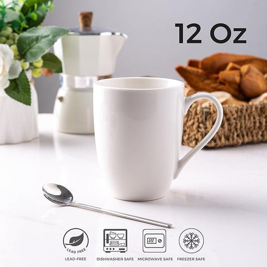 AmorArc 12oz Off White Coffee Mugs Set of 12, Ceramic Coffee Mugs with Large Handle for Man, Woman, Light Weight Coffee Mugs Set for Latte/Cappuccino/Cocoa/Milk, Dishwasher & Microwave Safe, 12Pcs