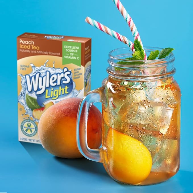 Wyler's Light Peach Iced Tea Singles To Go Drink Mix, 8 CT (Pack of 4)