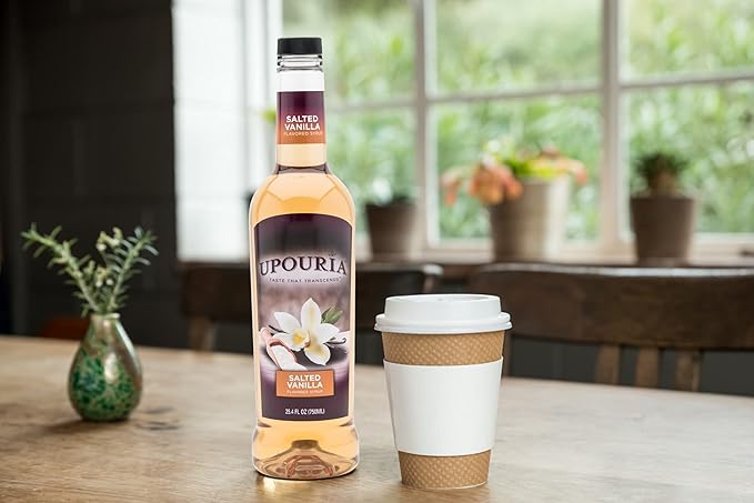 Upouria Salted Vanilla Syrup Flavoring, 100% Vegan, Gluten-Free, Kosher, 750ml bottle (Pack of 2) with 1 Syrup Pump