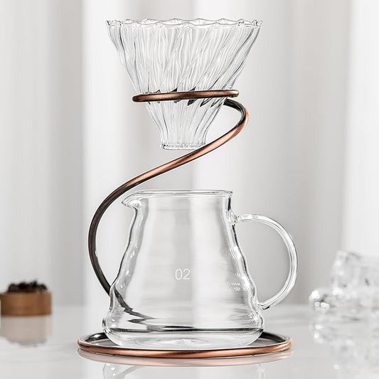 Coffee Pour Over Set – Complete Pour Over Coffee Maker with Dripper, 40Filters, and Metal Stand – Portable & Stylish V60 Style Drip Coffee Brewer