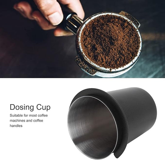 Dosing Cup, 58mm Coffee Dosing Cup Stainless Steel Bar Dosing Powder Feeder Part DIY Coffee Machine Dosing Tool Accessory(58mm black)