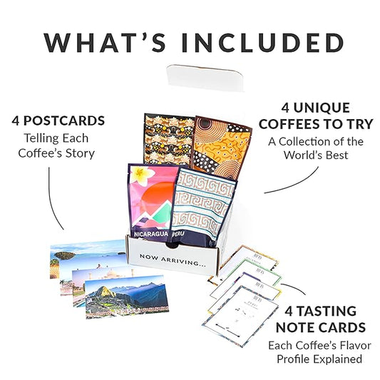Atlas Coffee Club World of Coffee Discovery Set - Gourmet Coffee Gift Sampler - 4-Pack Variety Box of the World’s Best Single Origin Coffees - Freshly Ground Coffee
