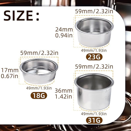 51mm Coffee Filter Basket, Stainless Steel Coffee Filter Reusable Coffee Machine Filter Accessory, Single/Double/Four Cup Single Wall Coffee Pressurized Porous Filter
