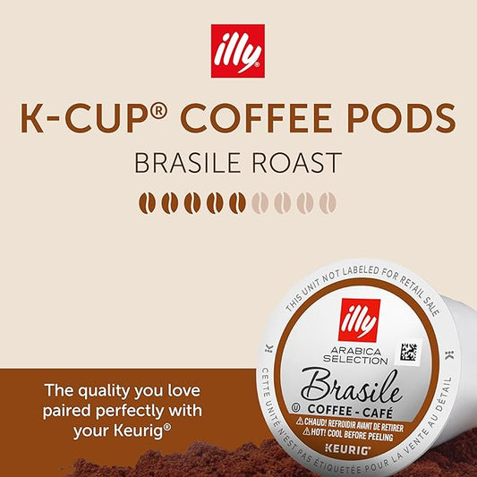 illy Coffee K Cup, Pods for Keurig Machines, Brasile Single Origin Roast, 100% Arabica, Premium Italian Coffee, 10 Count, 6 Pack