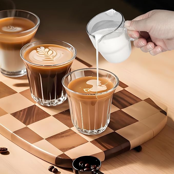 6 OZ Espresso Cups Set of 2, Stackable Double Spouts Espresso Shot Glass, Heat Resistant Espresso Measuring Cup with Handle, Coffee Bar Accessories