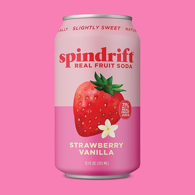 Spindrift Soda "Strawberry Shortcake" Strawberry Vanilla Soda with Real Squeezed Fruit 12 Pack Case