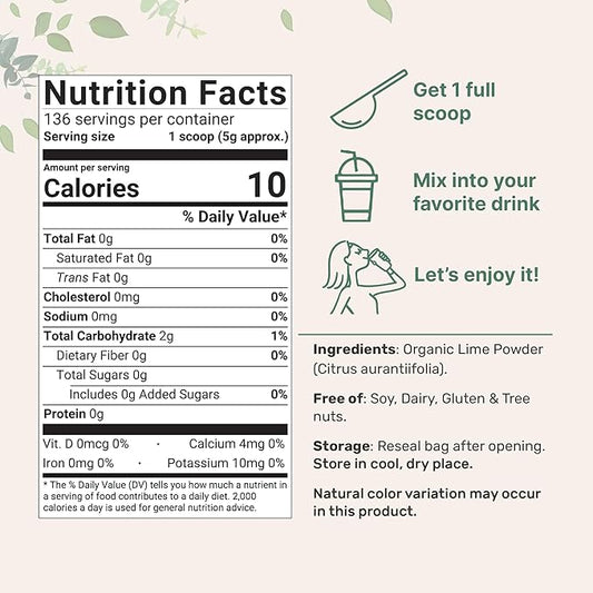 Organic Freeze-Dried Lime Powder, 1.5lbs | Raw Lime Juice Flavor, Sugar Free Drink Mix, Rich in Vitamin C | Water Flavor Enhancer, Great for Beverages & Smoothies | Additive Free, Non-GMO