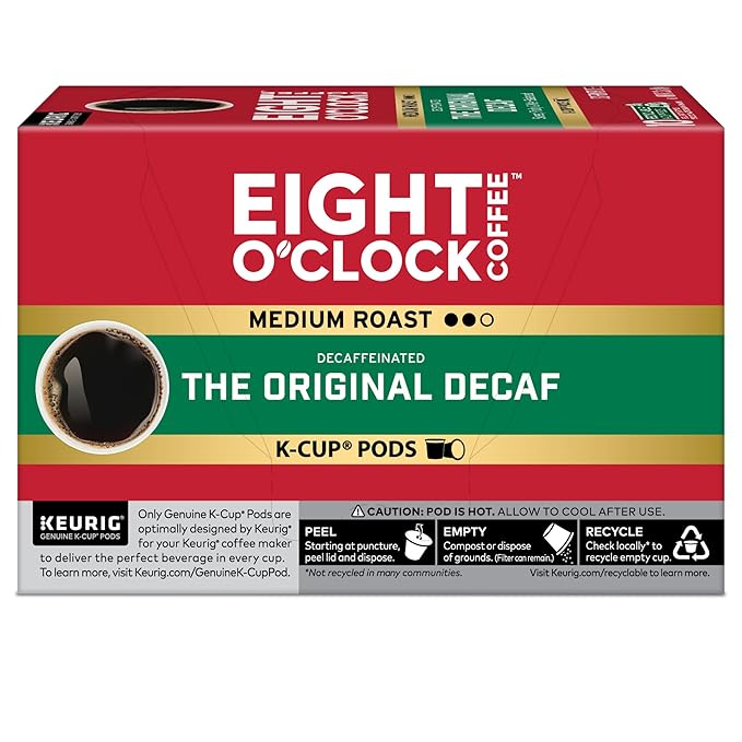 Eight O'Clock Coffee The Original Decaf, Single-Serve Keurig K-Cup Pods, Medium Roast Coffee Pods, 60 Count