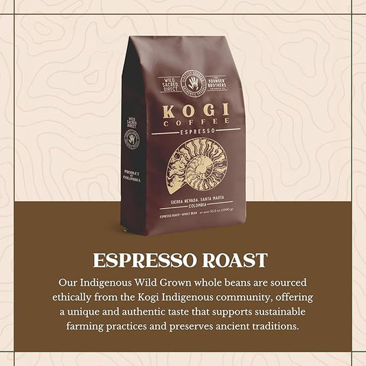 The Younger Brothers Trading Co. Kogi Coffee | Indigenous Wild Grown Whole Bean | Ethically Sourced Single Origin Colombian Coffee | Kogi Espresso Roast (12 Ounce (Pack of 5)