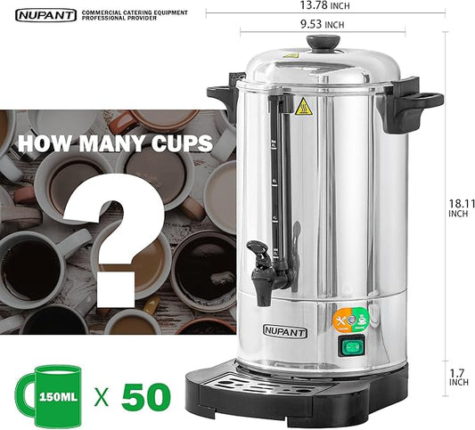 Commercial Coffee Urn 50 Cup/8L Coffee Dispenser with Upgraded Percolator, Double Wall 304 Stainless Steel Hot Water Urn Beverage Dispenser with Keep Warm Mode, Large Coffee Maker for Catering Party